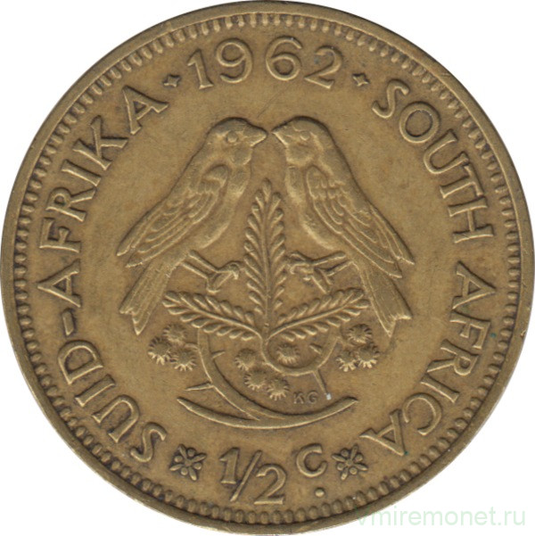 Монета. Южно-Африканская республика (ЮАР). 1/2 цента 1962 год.