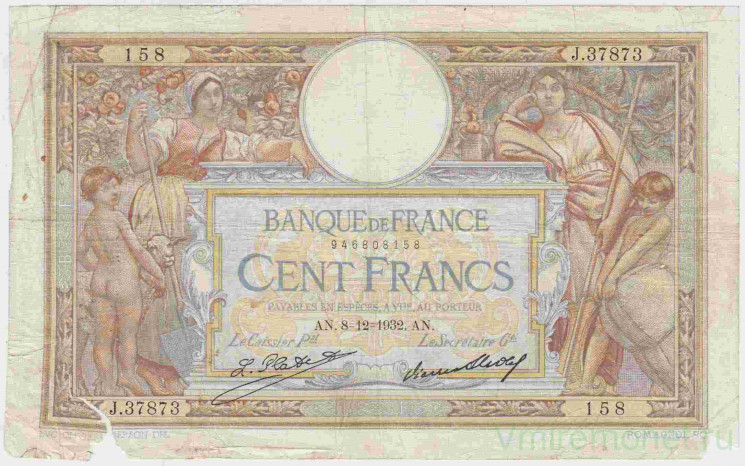 Банкнота. Франция. 100 франков 1938 год. Тип 78b.