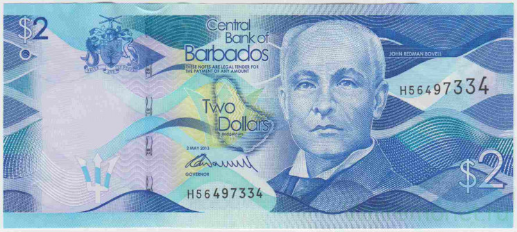 Банкнота. Барбадос. 2 доллара 2013 год. Тип 73а.