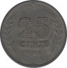Монета. Нидерланды. 25 центов 1942 год. ав.