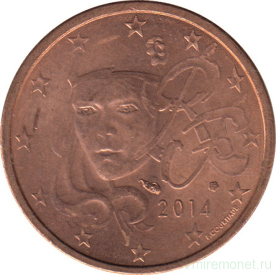 Монета. Франция. 2 цента 2014 год.
