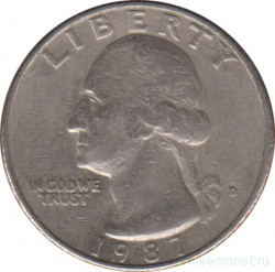 Монета. США. 25 центов 1987 год. Монетный двор D.