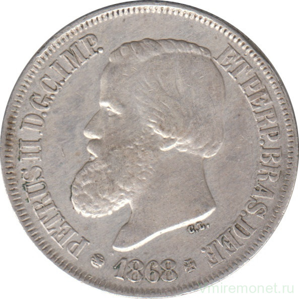 Монета. Бразилия. 500 рейсов 1868 год.