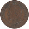 Монета. Франция. 10 сантимов 1861 год. ВВ.  