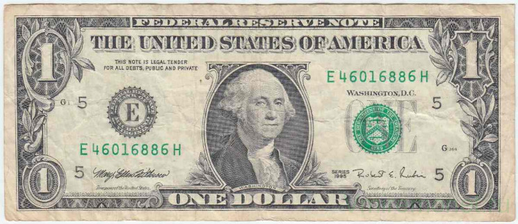Банкнота. США. 1 доллар 1995 год. Серия E. Тип 496а.