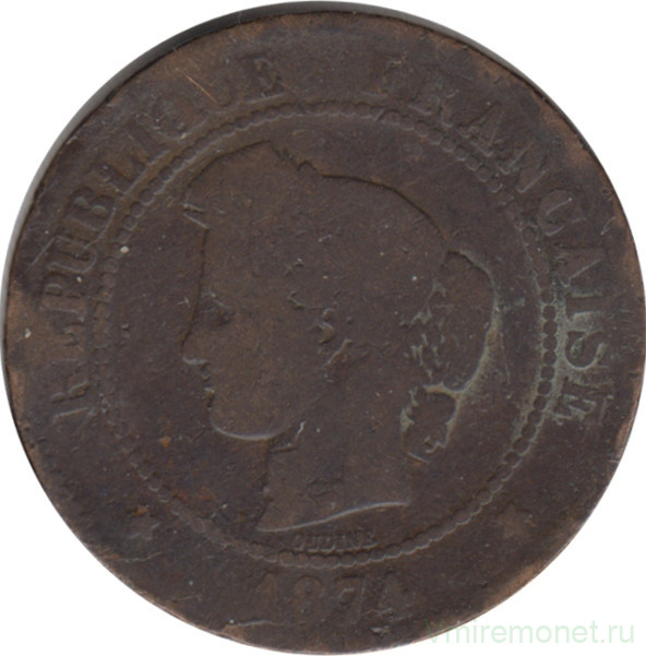 Монета. Франция. 5 сантимов 1874 год. А.