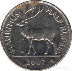 Монета. Маврикий. 1/2 рупии 2007 год.