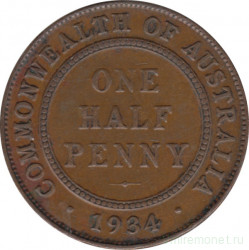 Монета. Австралия. 1/2 пенни 1934 год.