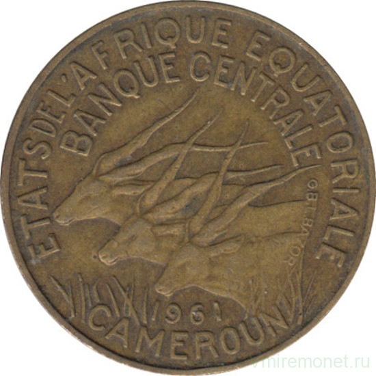 Монета. Экваториальная Африка (КФА). Камерун. 5 франков 1961 год.