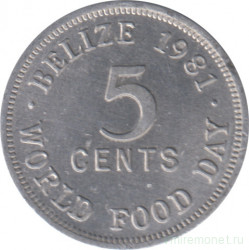 Монета. Белиз. 5 центов 1981 год. ФАО - Всемирный день продовольствия.