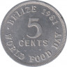 Монета. Белиз. 5 центов 1981 год. ФАО - Всемирный день продовольствия. ав.