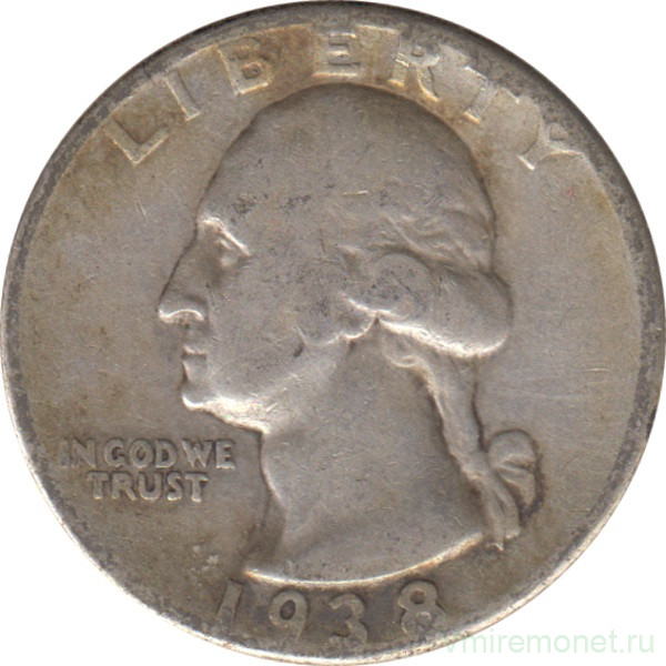 Монета. США. 25 центов 1938 год.
