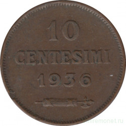 Монета. Сан-Марино. 10 чентезимо 1936 год.