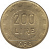 Монета. Италия. 200 лир 1988 год. ав.
