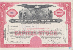 Акция. США. "PAN AMERICAN WORLD AIRWAYS, INC.". 100 акций 1950 год. Вариант 1.