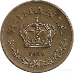 Монета. Румыния. 1 лей 1938 год.