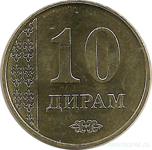 Монета. Таджикистан. 10 дирамов 2017 год.