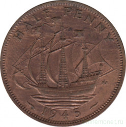 Монета. Великобритания. 1/2 пенни 1945 год.