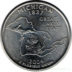 Монета. США. 25 центов 2004 год. Штат № 26 Мичиган. Монетный двор D.