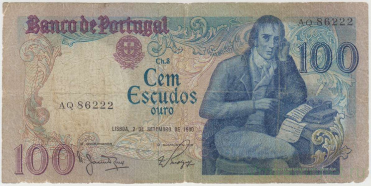 Банкнота. Португалия. 100 эскудо 1980 год. Тип 178а (3).