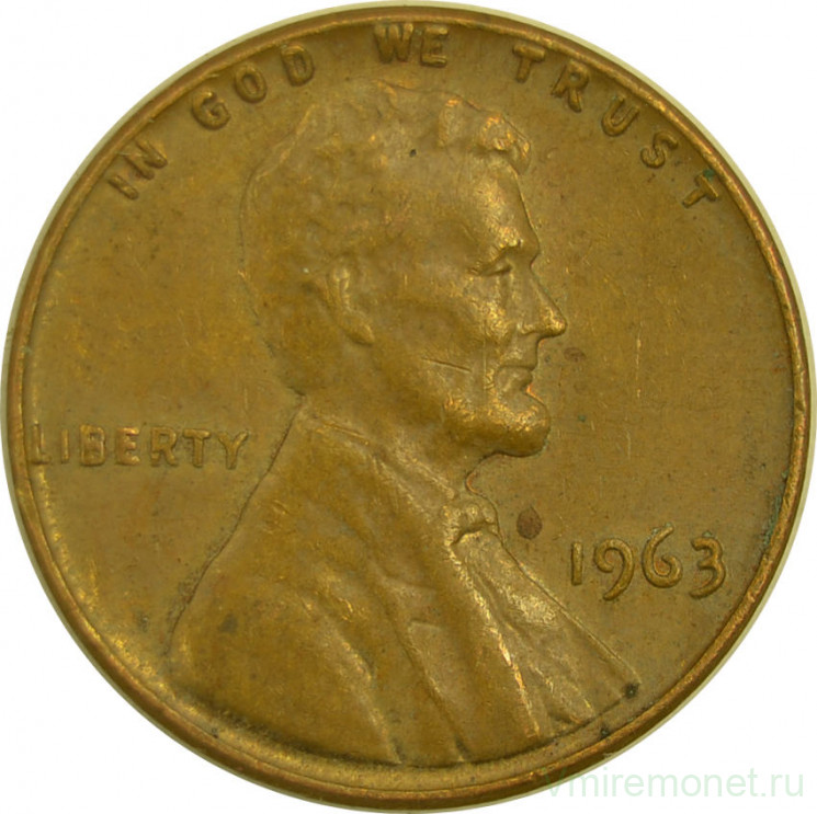 Монета. США. 1 цент 1963 год.