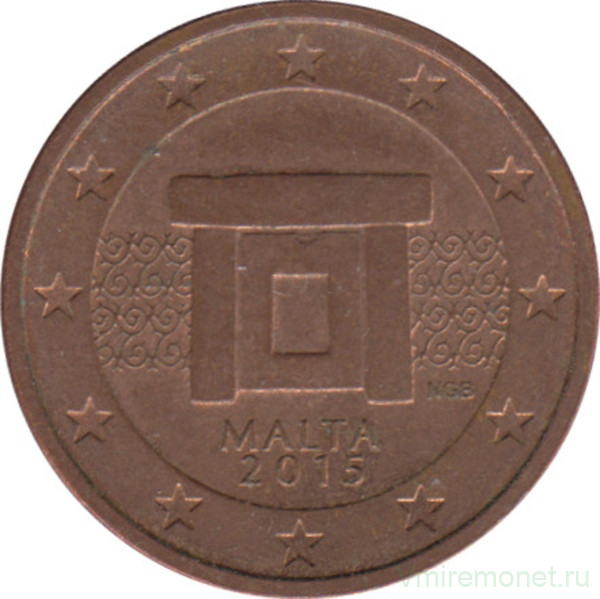 Монета. Мальта. 2 цента 2015 год.
