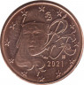 Монета. Франция. 1 цент 2021 год. ав.