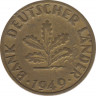  Монета. ФРГ. 5 пфеннигов 1949 год. Монетный двор - Штутгарт (F). ав.