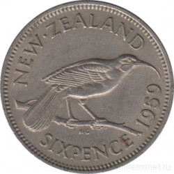 Монета. Новая Зеландия. 6 пенсов 1959 год.