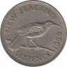 Монета. Новая Зеландия. 6 пенсов 1959 год. ав.