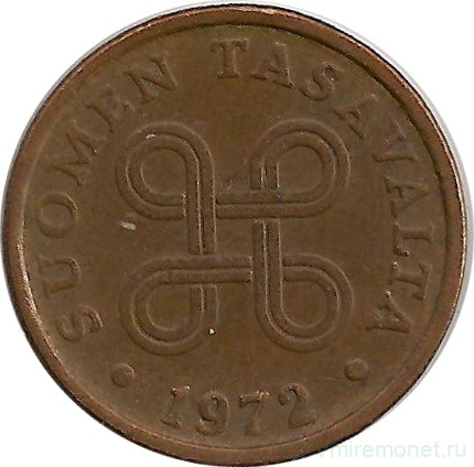 Монета. Финляндия. 5 пенни 1972 год.