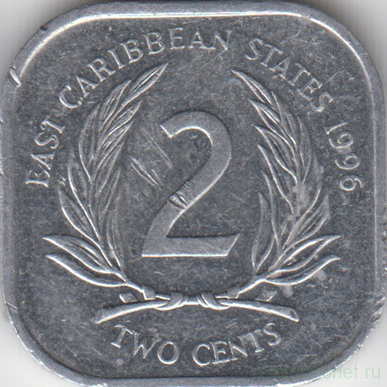 Монета. Восточные Карибские государства. 2 цента 1996 год.