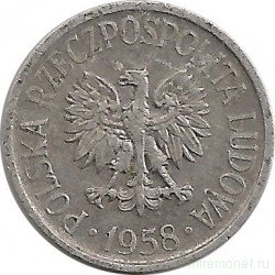 Монета. Польша. 5 грошей 1958 год.