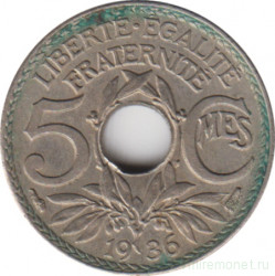 Монета. Франция. 5 сантимов 1936 год.