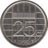 Монета. Нидерланды. 25 центов 1995 год. ав.