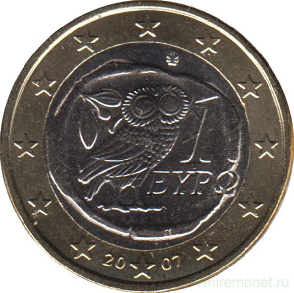 Монета. Греция. 1 евро  2007 год.
