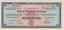 Бона. Куба. "Banco Nacional de Cuba". Дорожный чек на 20 песо 1981 год.