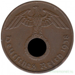 Монета. Германия. Третий Рейх. 2 рейхспфеннига 1938 год. Монетный двор - Карлсруэ (G).