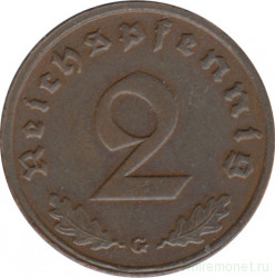 Монета. Германия. Третий Рейх. 2 рейхспфеннига 1938 год. Монетный двор - Карлсруэ (G).