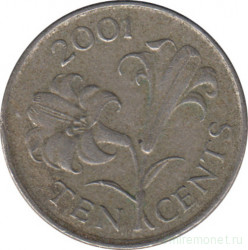 Монета. Бермудские острова. 10 центов 2001 год.