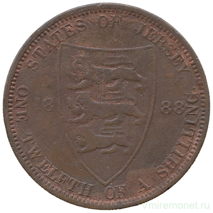 Монета. Джерси. 1/12 шиллинга 1888 год.