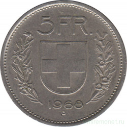 Монета. Швейцария. 5 франков 1968 год.