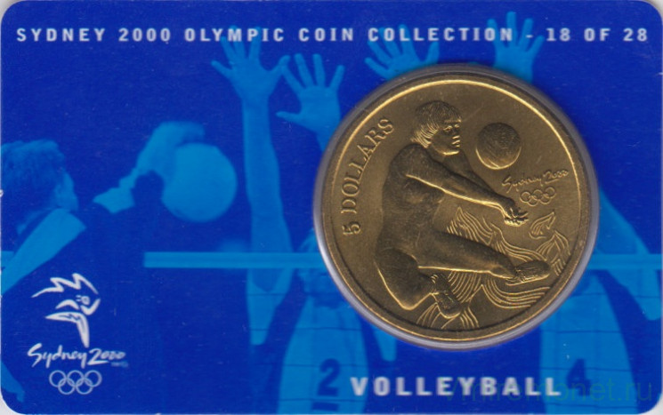 Монета. Австралия. 5 долларов 2000 год. XXVII летние Олимпийские игры в Сиднее. Волейбол. В блистере.