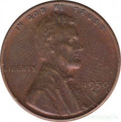 Монета. США. 1 цент 1950 год. Монетный двор S.