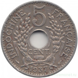 Монета. Французский Индокитай. 5 сантимов 1937 год. 