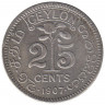 Монета. Цейлон (Шри-Ланка). 25 центов 1907 год.