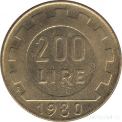 Монета. Италия. 200 лир 1980 год.