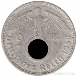 Монета. Германия. Третий Рейх. 2 рейхсмарки 1938 год. Монетный двор - Карлсруэ (G).