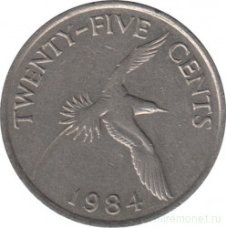 Монета. Бермудские острова. 25 центов 1984 год.