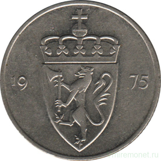 Монета. Норвегия. 50 эре 1975 год.